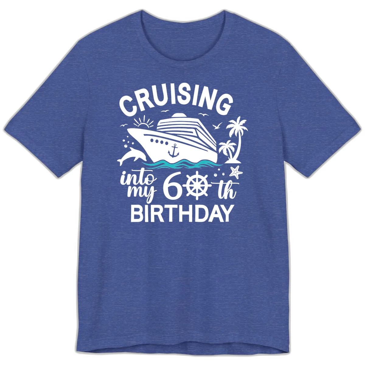 Cruising Into My 60th Birthday Premium T-Shirt in Heather True Royal