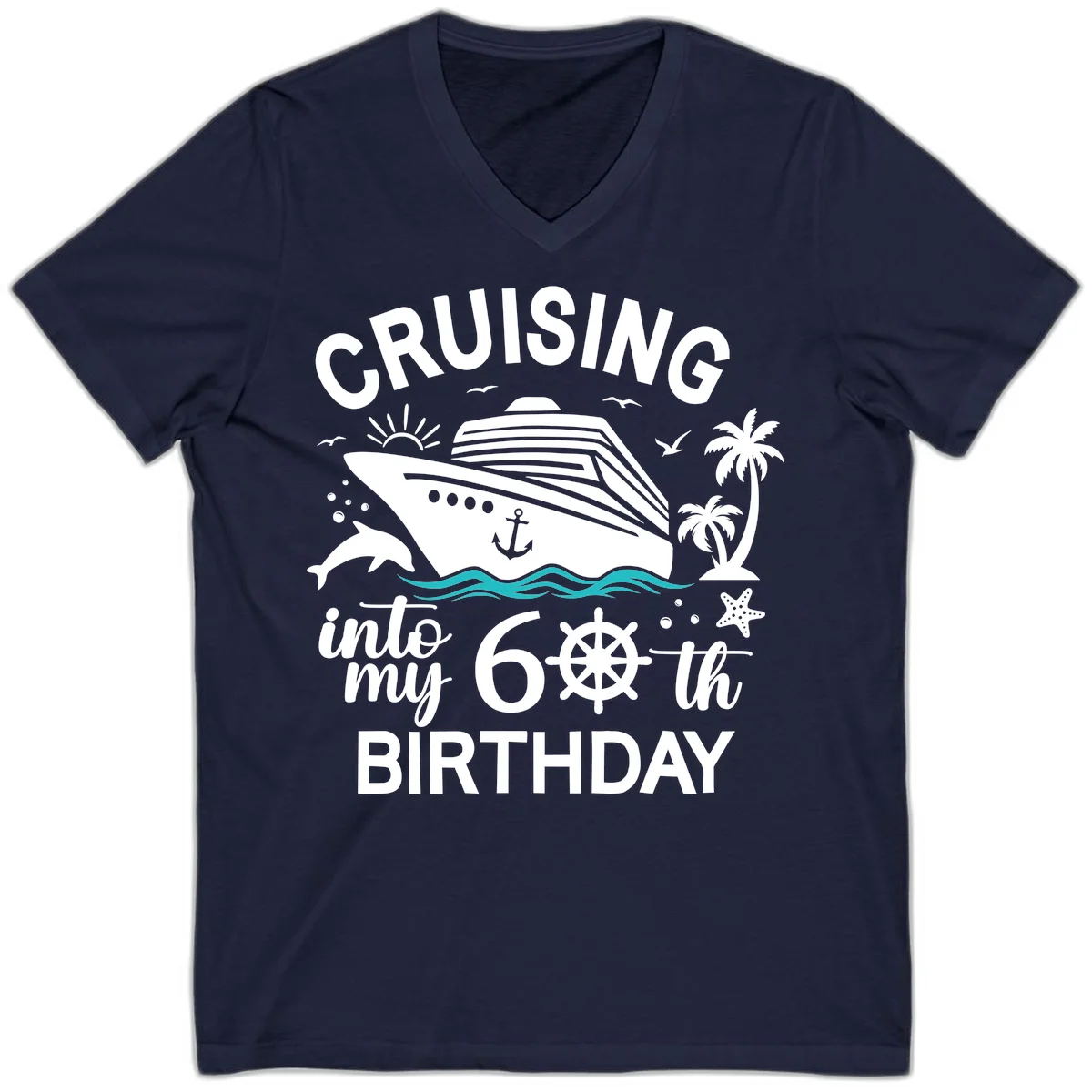 Cruising Into My 60th Birthday V-Neck in Navy