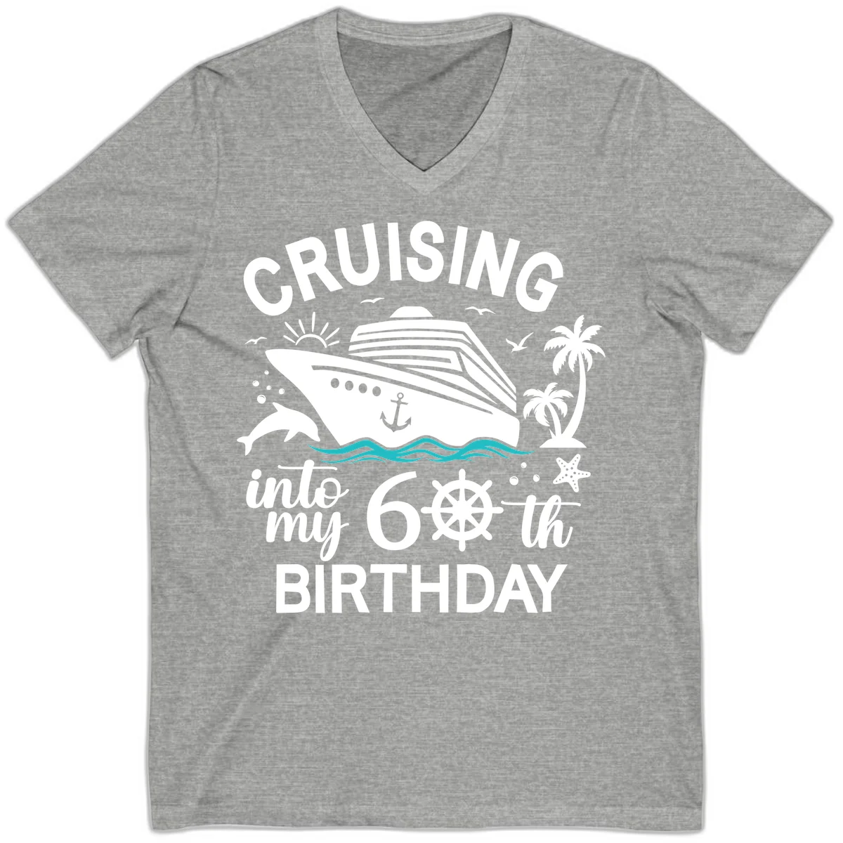 Cruising Into My 60th Birthday V-Neck in Athletic Heather