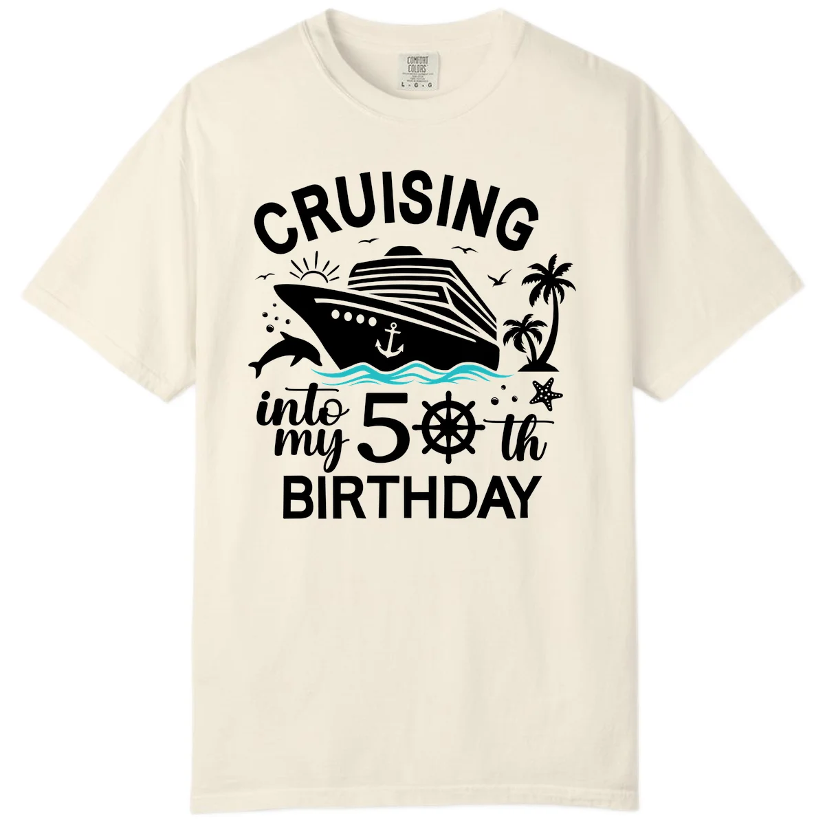 Cruising Into My 50th Birthday Comfort Colors Tee in Ivory