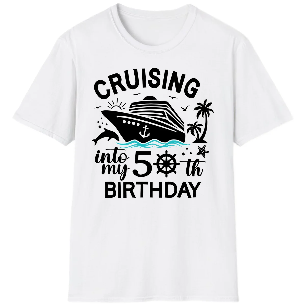 Cruising Into My 50th Birthday T-Shirt in White