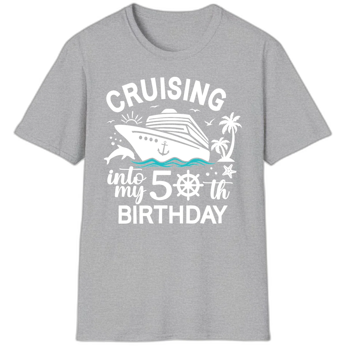 Cruising Into My 50th Birthday T-Shirt in Sport Grey