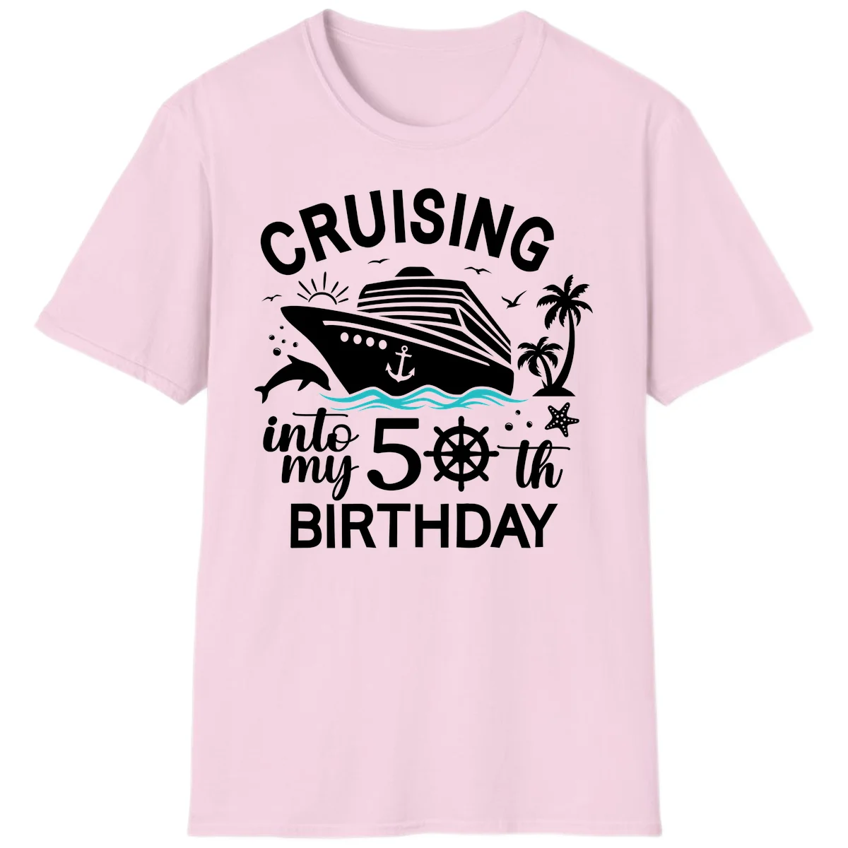 Cruising Into My 50th Birthday T-Shirt in Light Pink