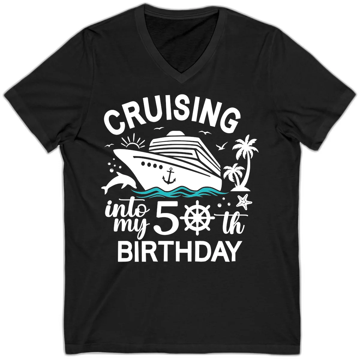 Cruising Into My 50th Birthday V-Neck in Black