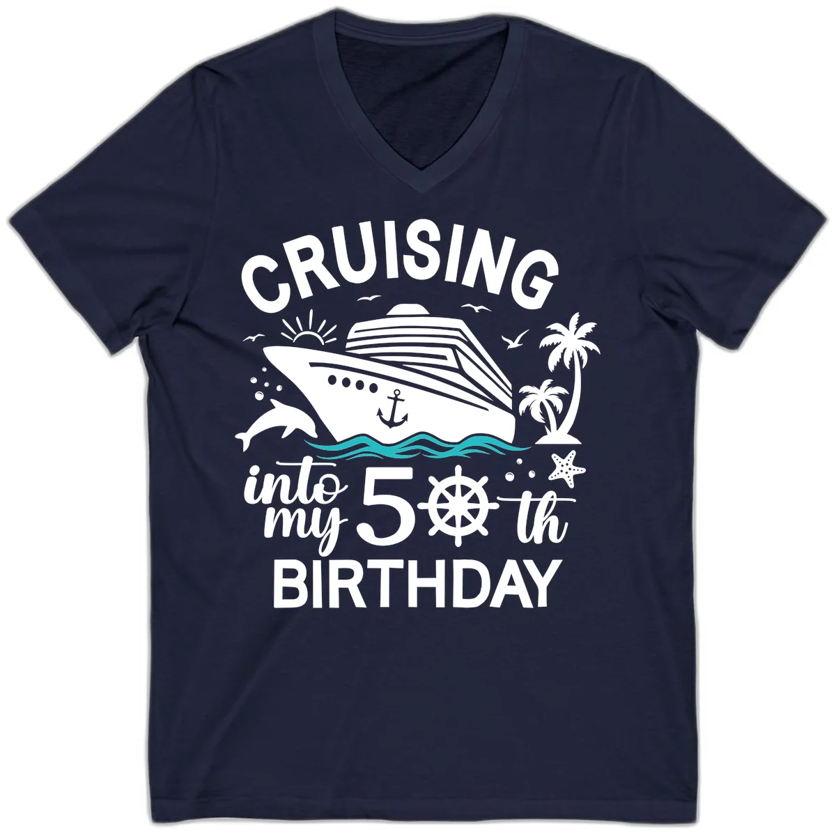 Cruising Into My 50th Birthday V-Neck in Navy