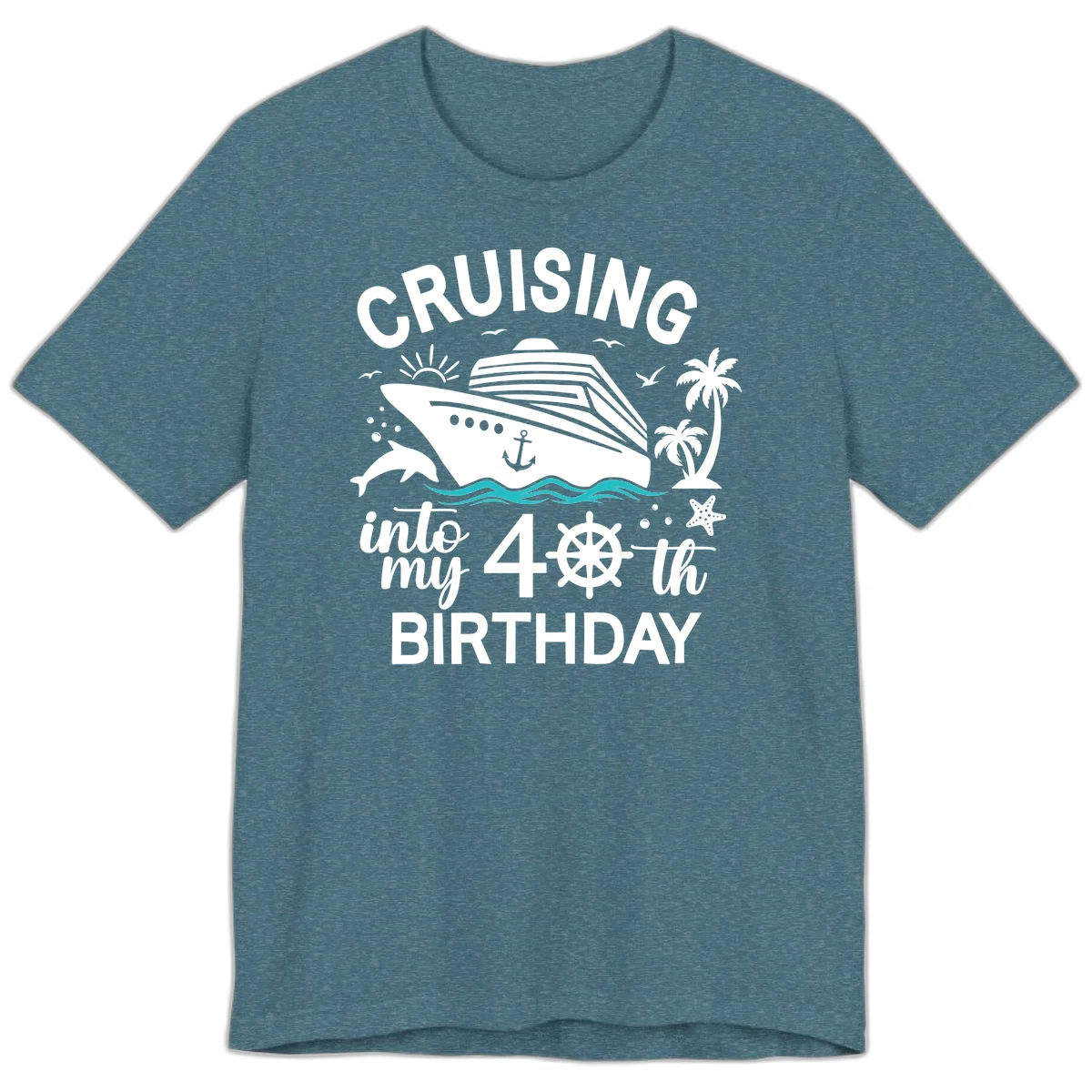 Cruising Into My 40th Birthday Premium T-Shirt in Heather Deep Teal