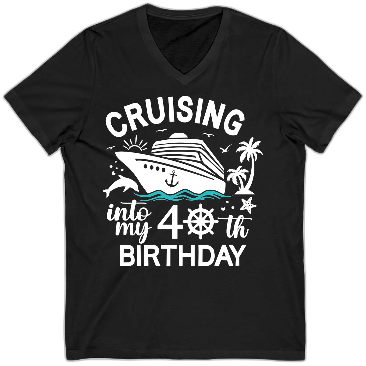 Cruising Into My 40th Birthday V-Neck in Black