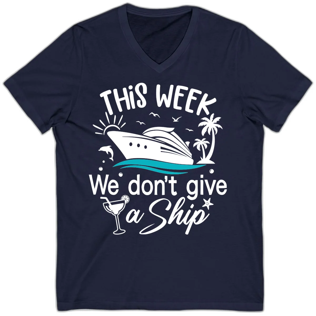We Don't Give A Ship V-Neck T-Shirt in Navy