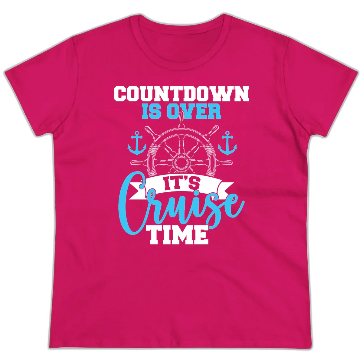 Countdown Is Over Cruise Time Ladies Tee in Heliconia