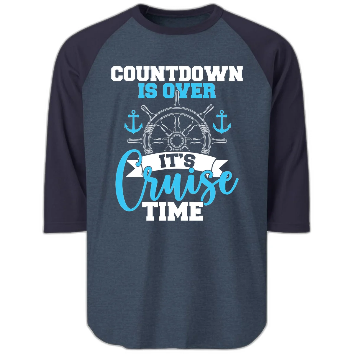 Countdown Is Over Cruise Time Raglan 3/4 Tee in Heather Denim Navy