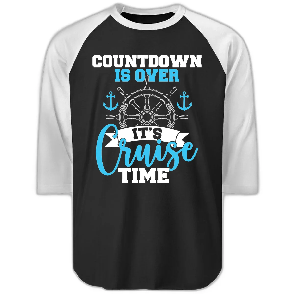 Countdown Is Over Cruise Time Raglan 3/4 Tee in Black White