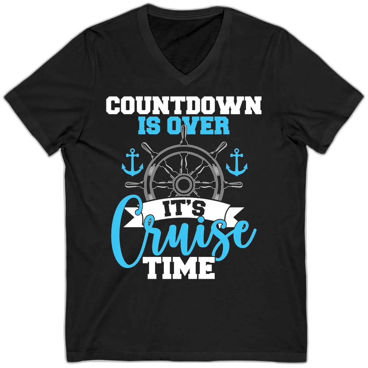 Countdown Is Over Cruise Time V-Neck Tee in Black