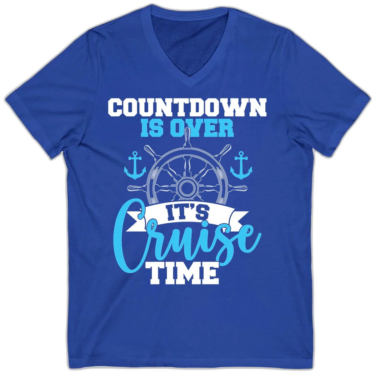 Countdown Is Over Cruise Time V-Neck Tee in True Royal