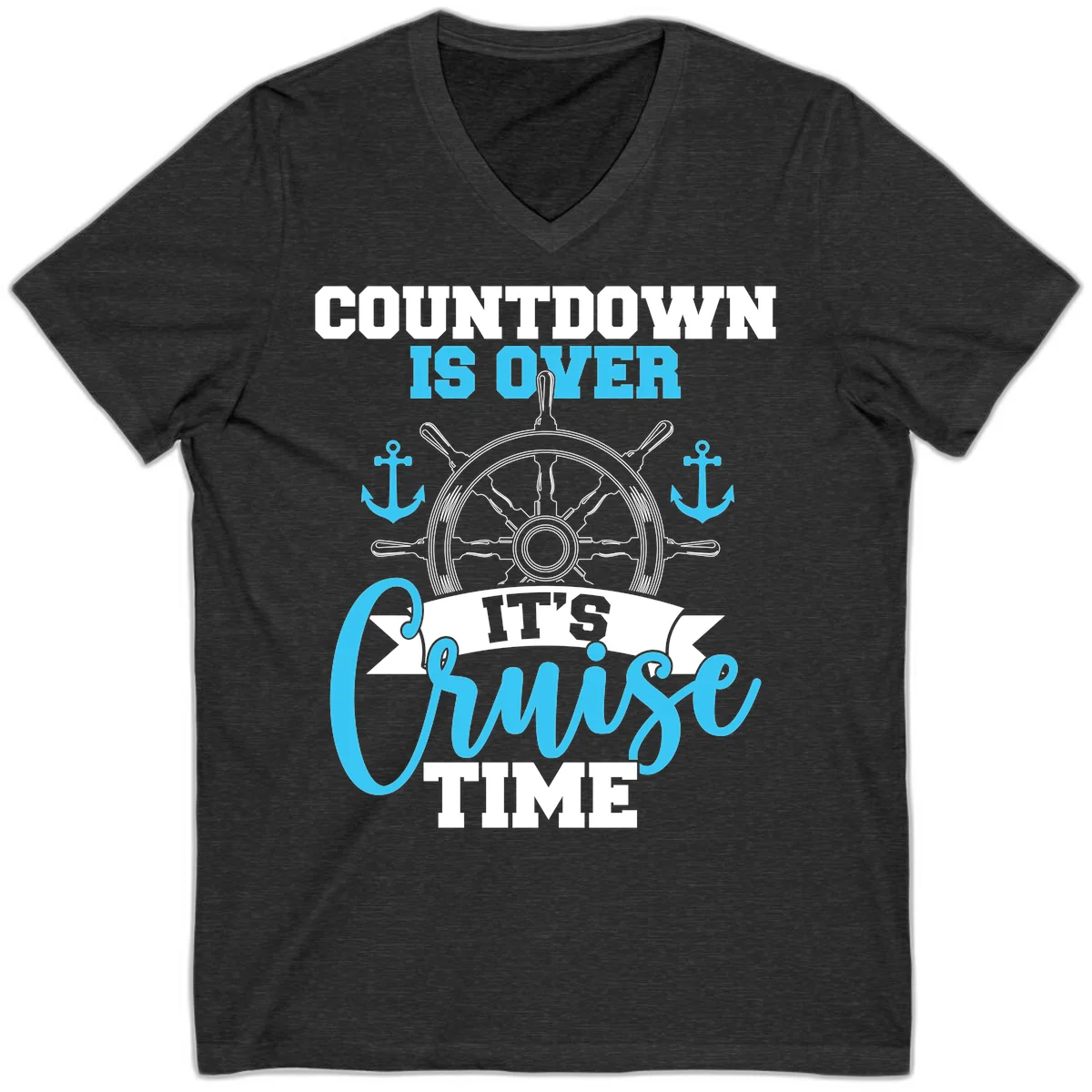 Countdown Is Over Cruise Time V-Neck Tee in Dark Grey Heather