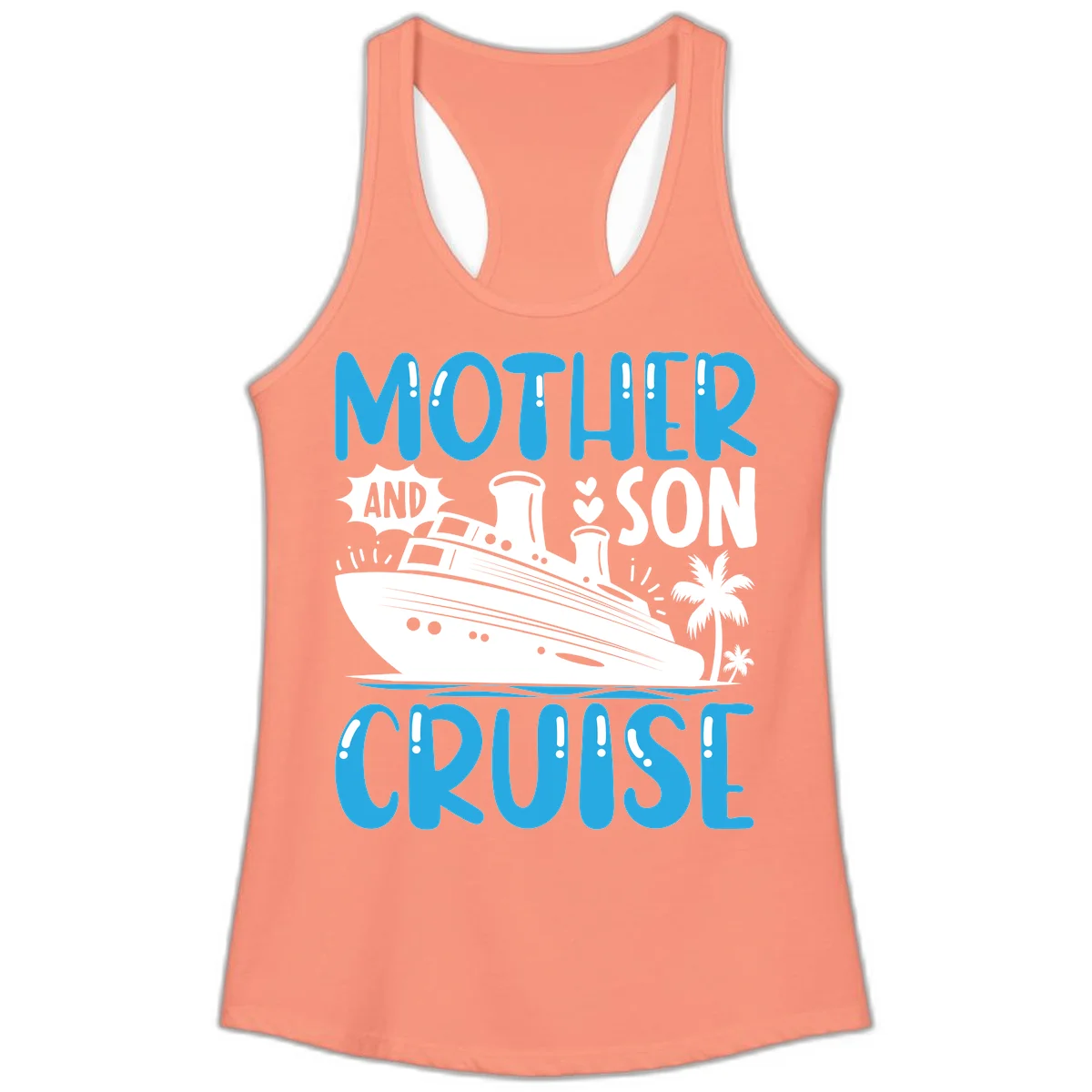 Mother And Son Cruise Ladies Racerback Tank in Solid Light Orange