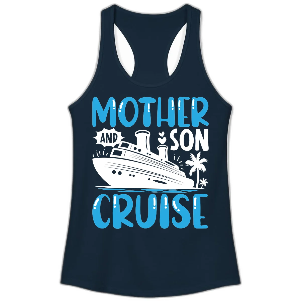 Mother And Son Cruise Ladies Racerback Tank in Solid Midnight Navy