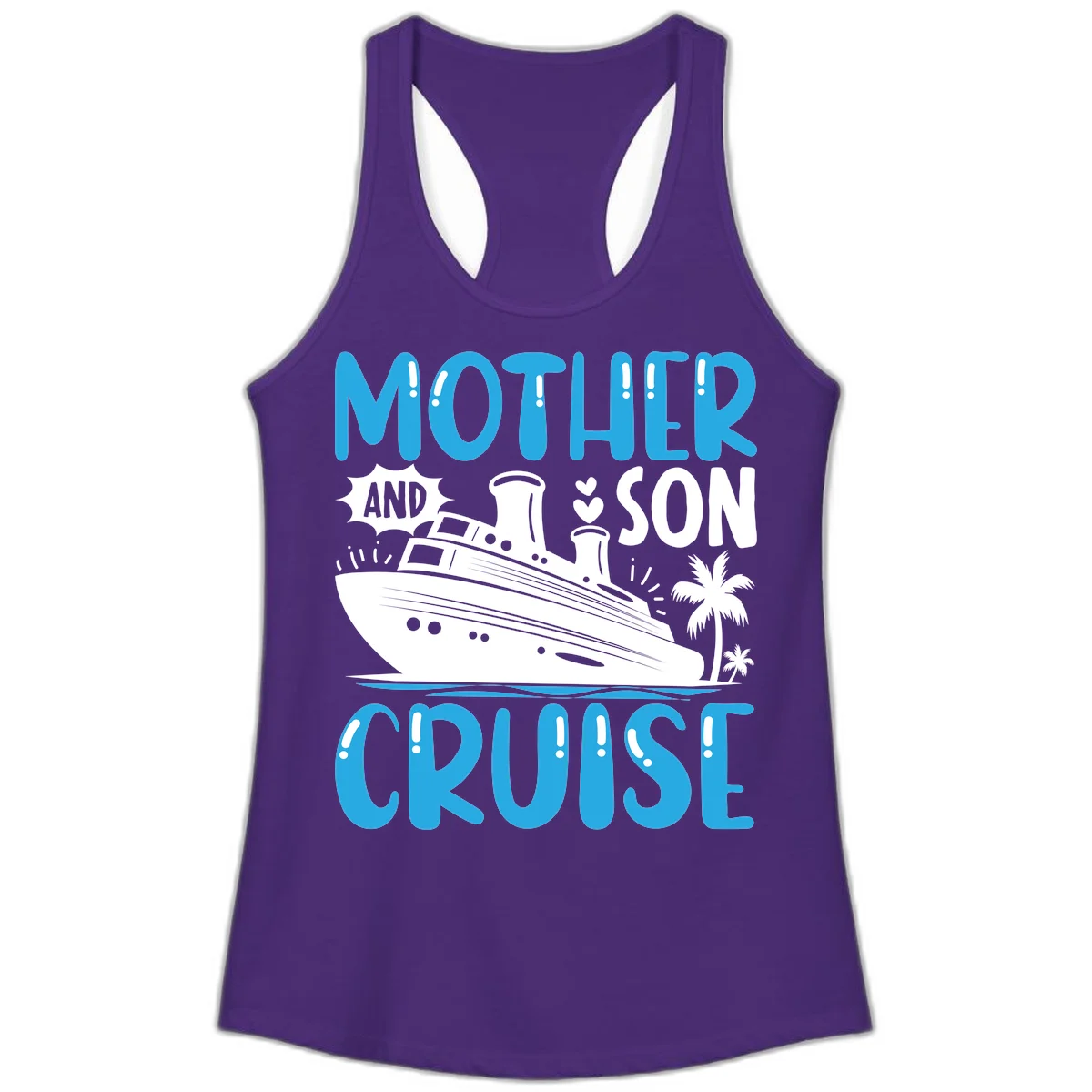 Mother And Son Cruise Ladies Racerback Tank in Solid Purple Rush