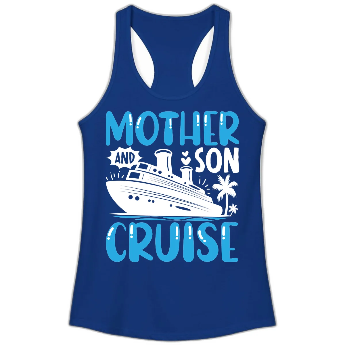 Mother And Son Cruise Ladies Racerback Tank in Solid Royal