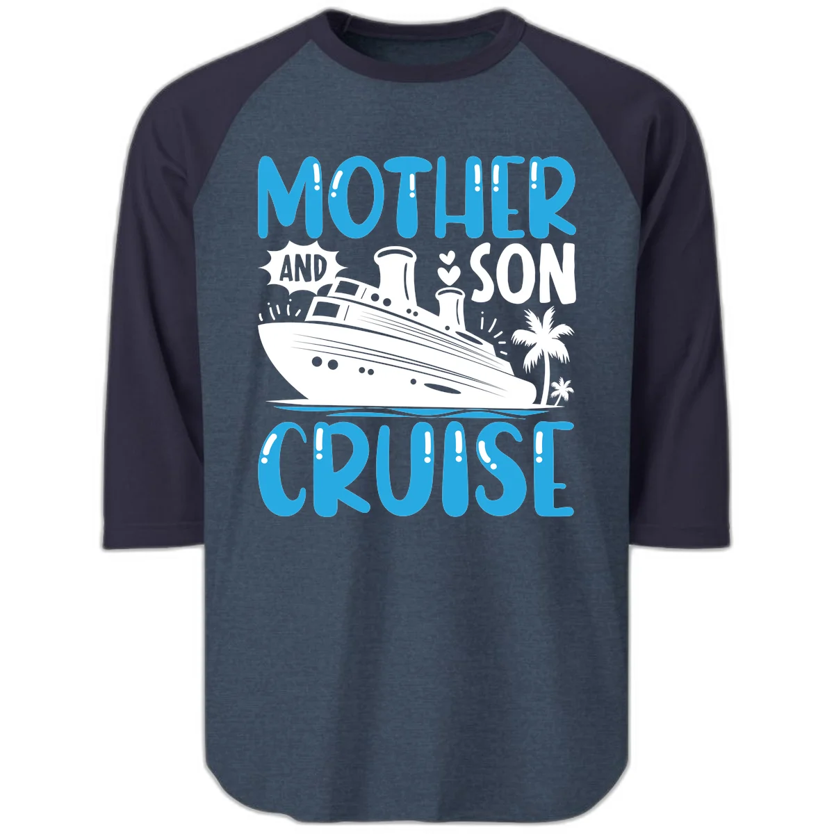 Mother And Son Cruise 3/4 Raglan Tee in Heather Denim Navy