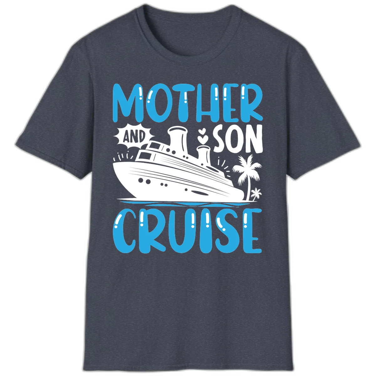 Mother And Son Cruise Vacation Matching Family T-Shirt in Heather Navy
