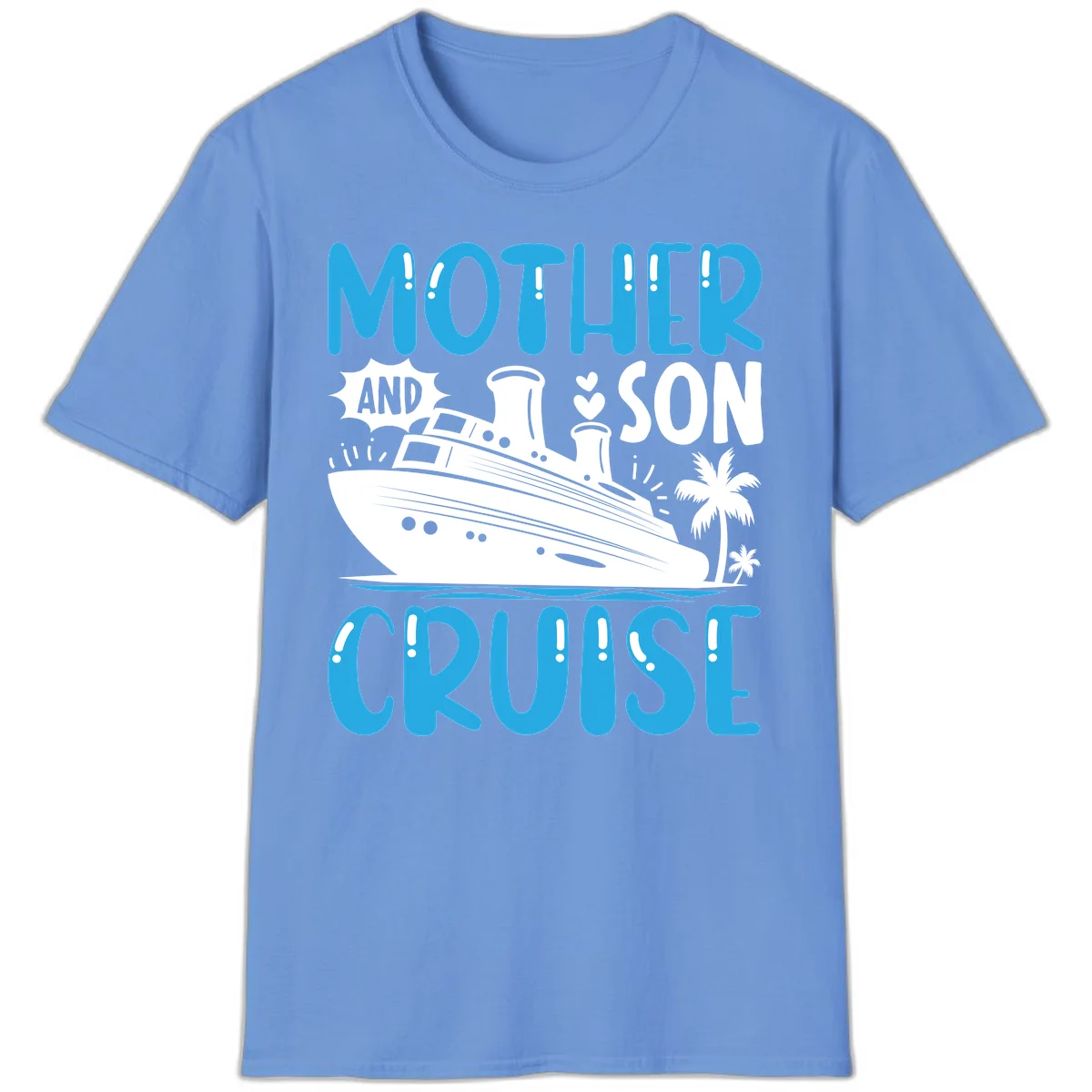 Mother And Son Cruise Vacation Matching Family T-Shirt in Carolina Blue