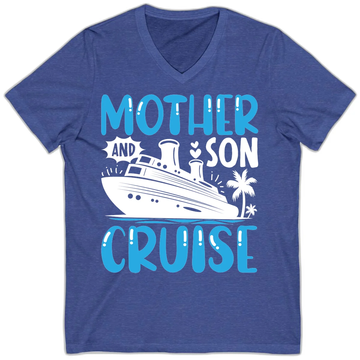Mother And Son Cruise Matching Family V-Neck Tee in Heather True Royal