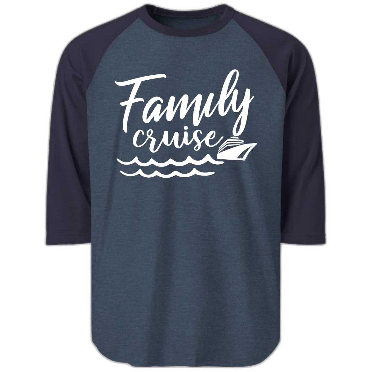 Family Cruise Adventure Raglan 3/4 Sleeve in Heather Denim Navy