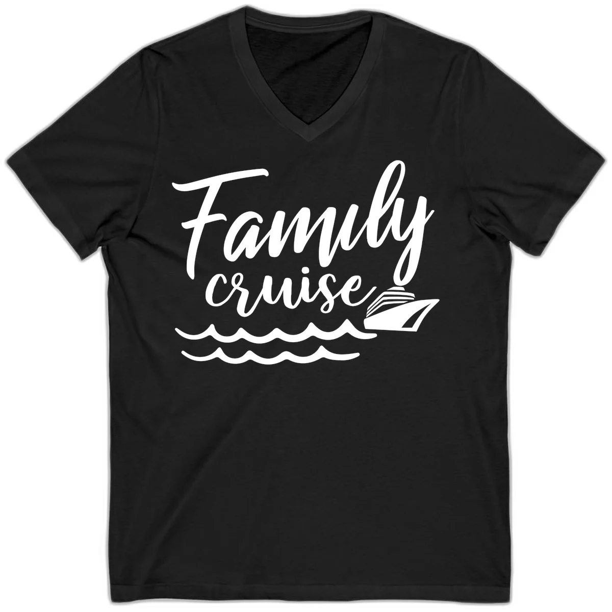 Family Cruise Adventure V-Neck T-Shirt in Black