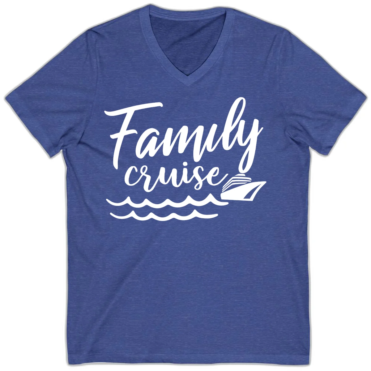 Family Cruise Adventure V-Neck T-Shirt in Heather True Royal