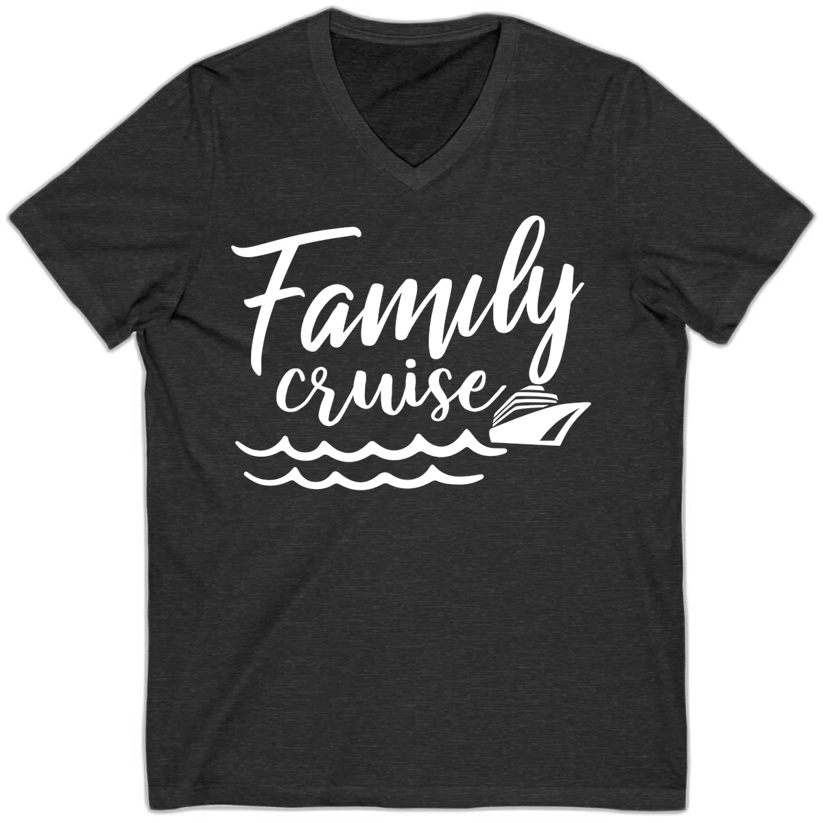 Family Cruise Adventure V-Neck T-Shirt in Dark Grey Heather