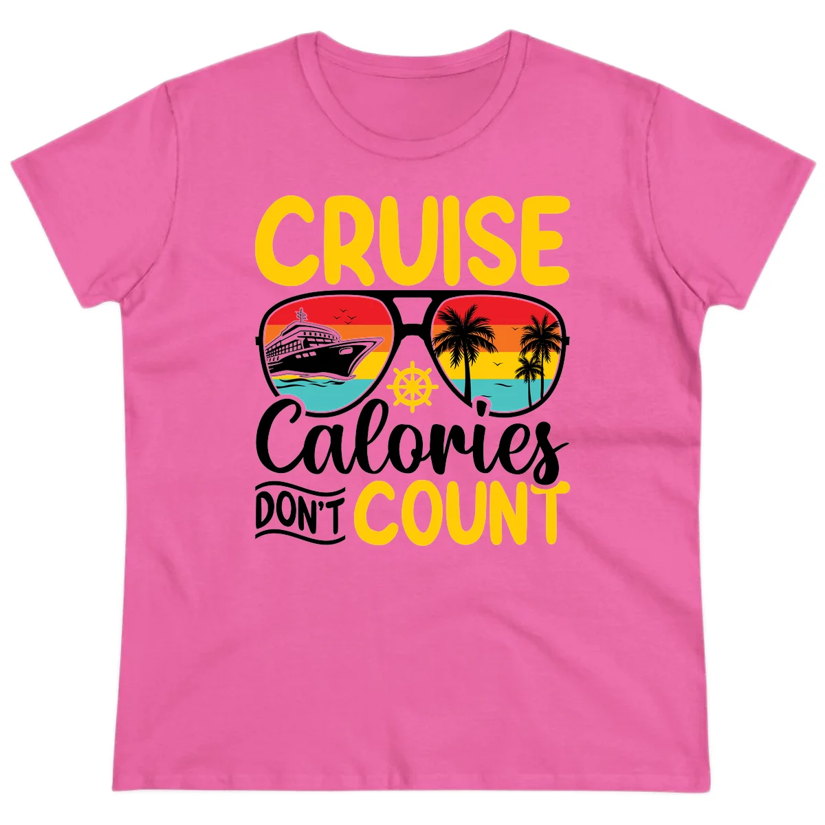 Cruise Calories Don't Count Ladies Tee in Azalea