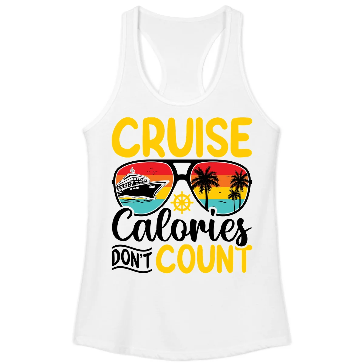 Cruise Calories Don't Count Ladies Tank in White