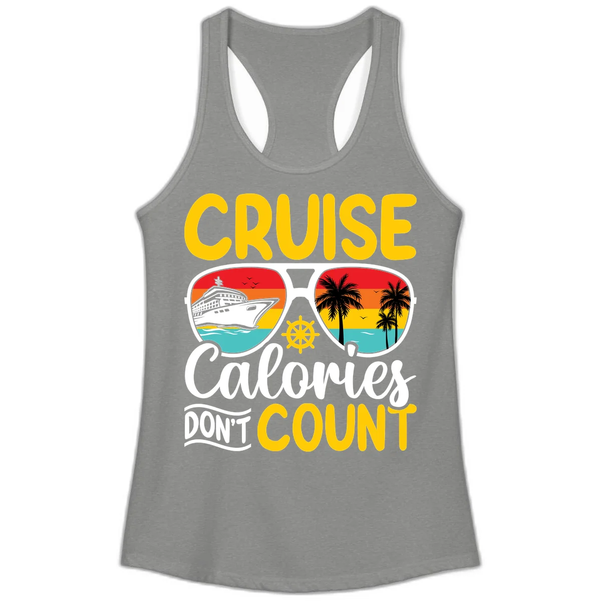 Cruise Calories Don't Count Ladies Tank in Heather Grey