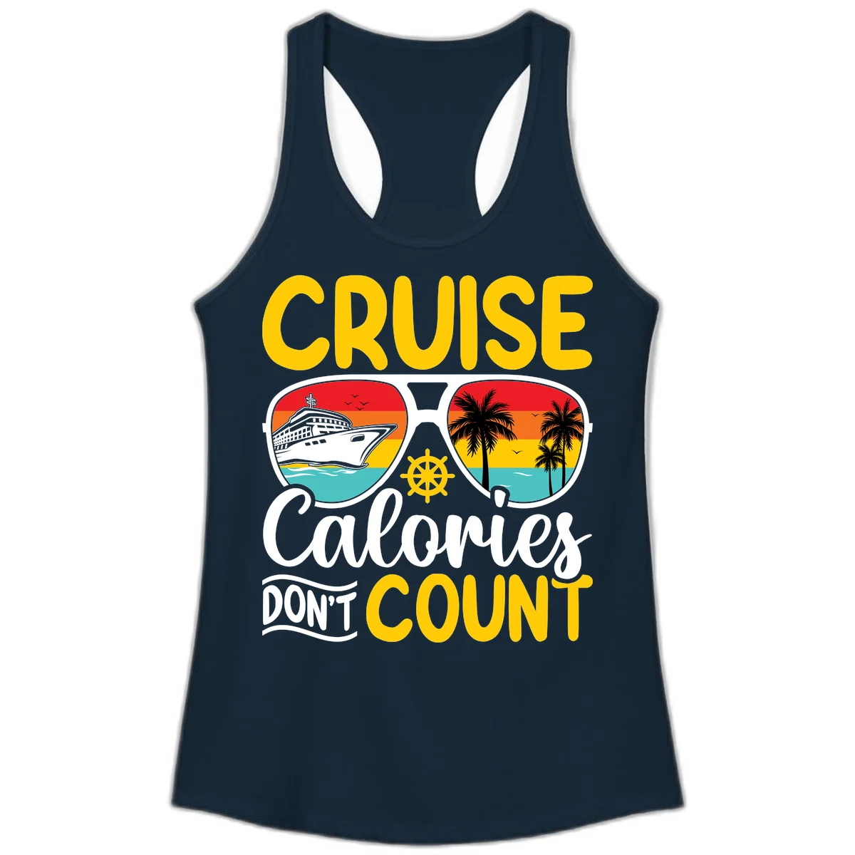 Cruise Calories Don't Count Ladies Tank in Solid Midnight Navy