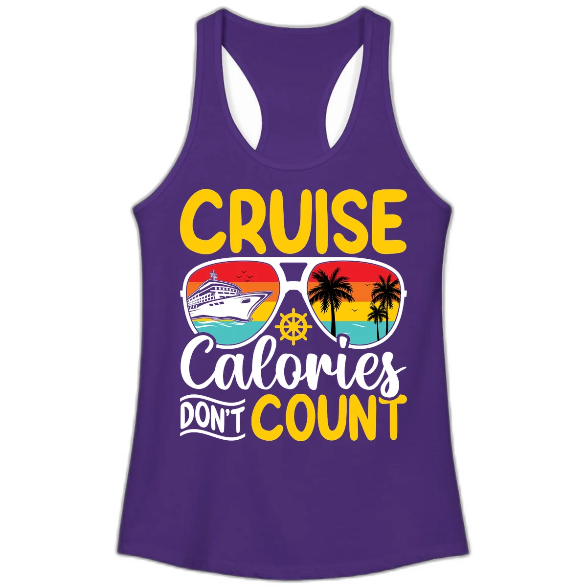 Cruise Calories Don't Count Ladies Tank in Solid Purple Rush