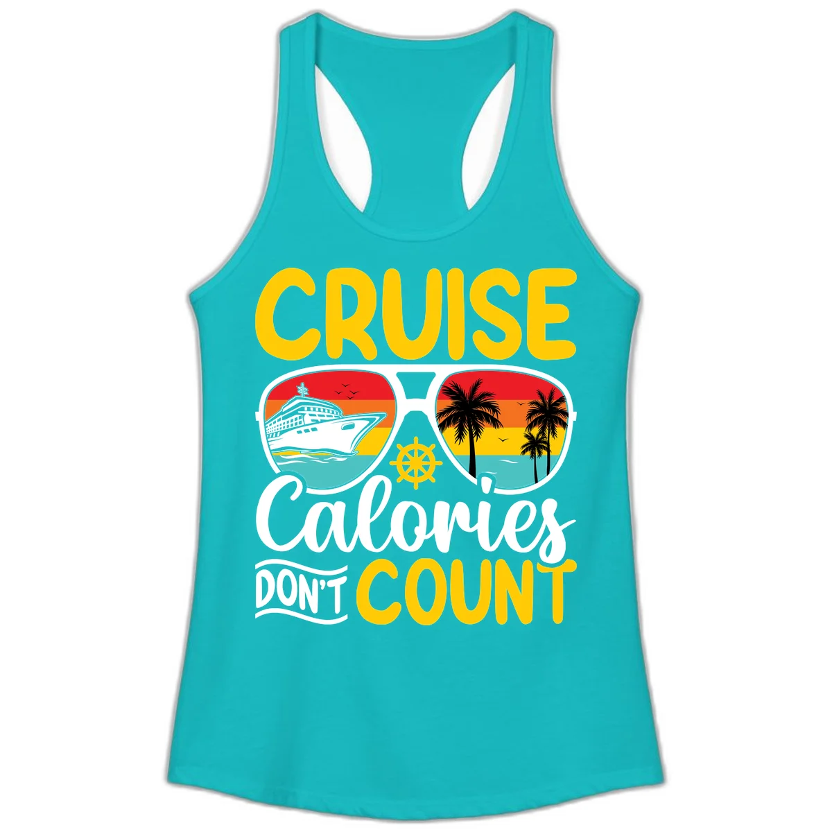 Cruise Calories Don't Count Ladies Tank in Tahiti Blue