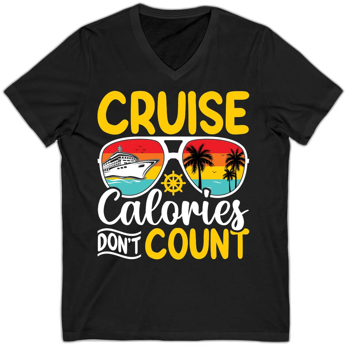 Cruise Calories Don't Count V-Neck in Black