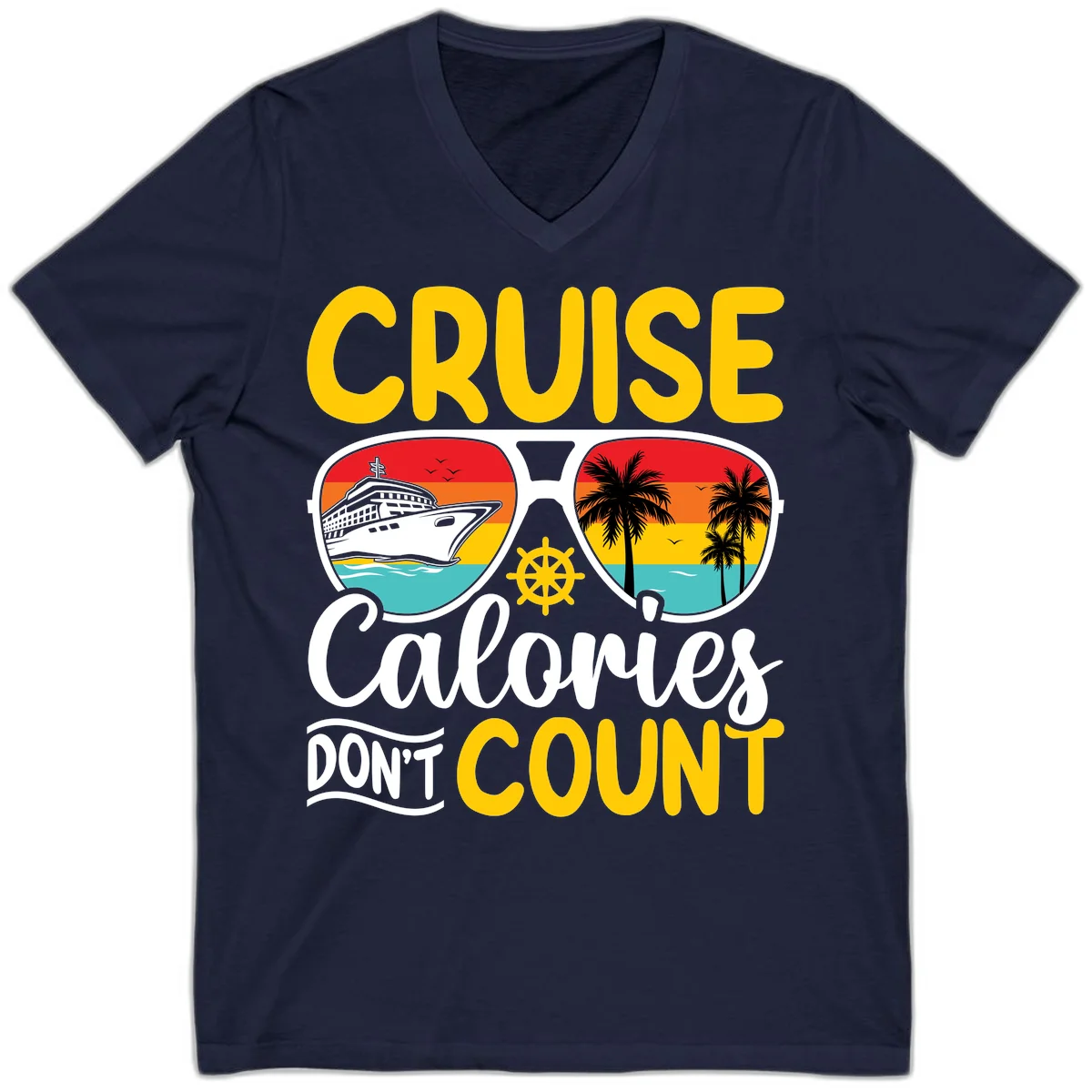 Cruise Calories Don't Count V-Neck in Navy