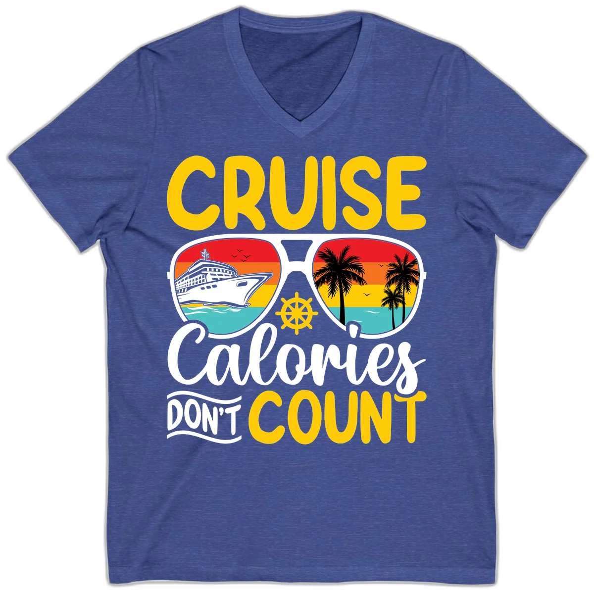 Cruise Calories Don't Count V-Neck in Heather True Royal