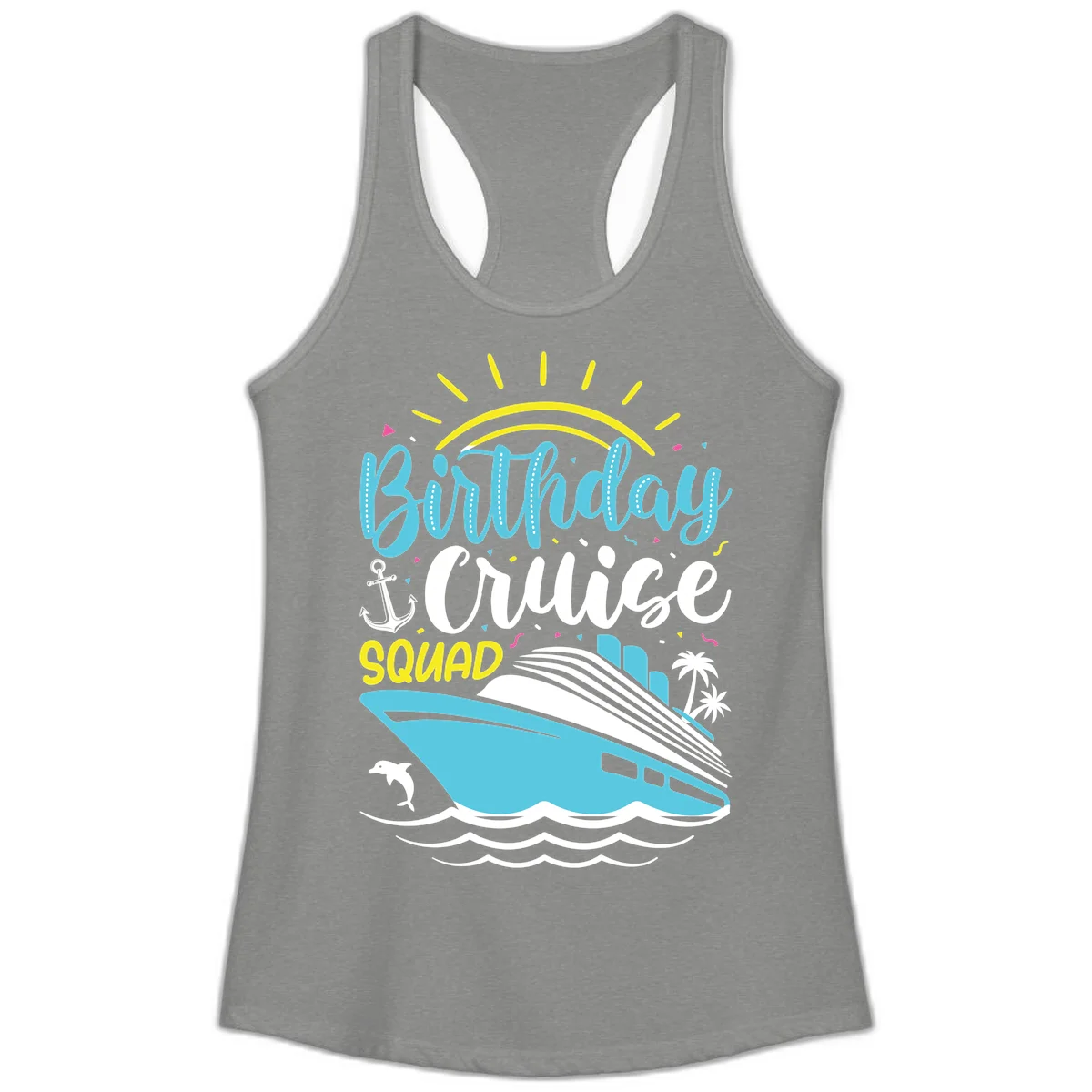 Birthday Cruise Squad Ladies Tank in Heather Grey