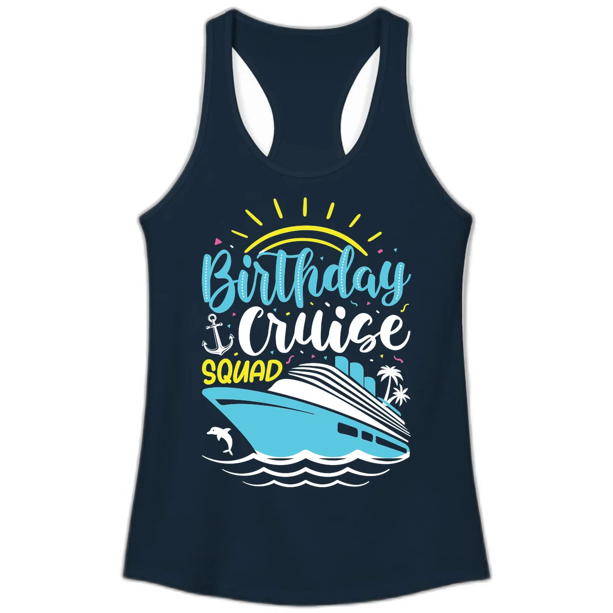 Birthday Cruise Squad Ladies Tank in Solid Midnight Navy