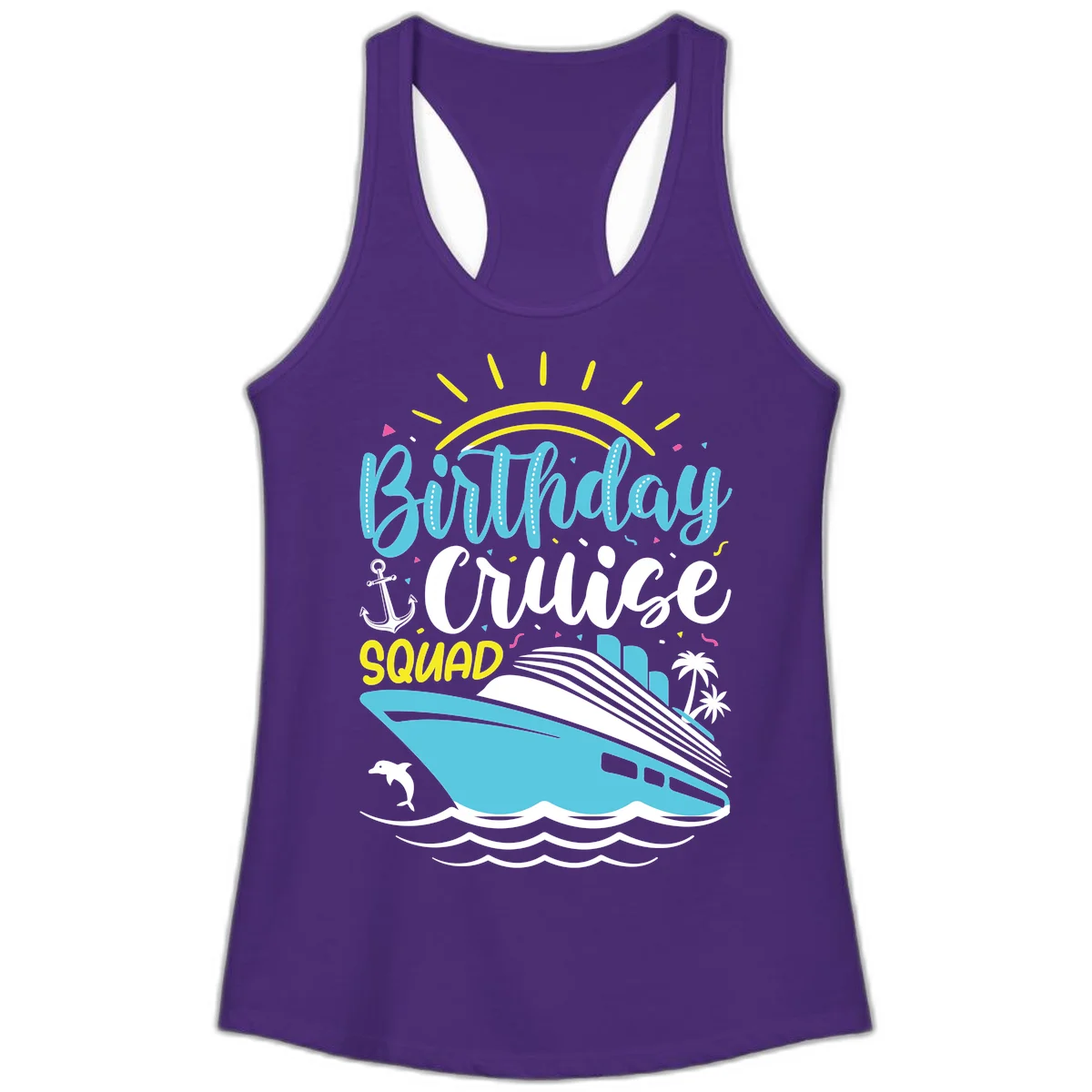Birthday Cruise Squad Ladies Tank in Solid Purple Rush