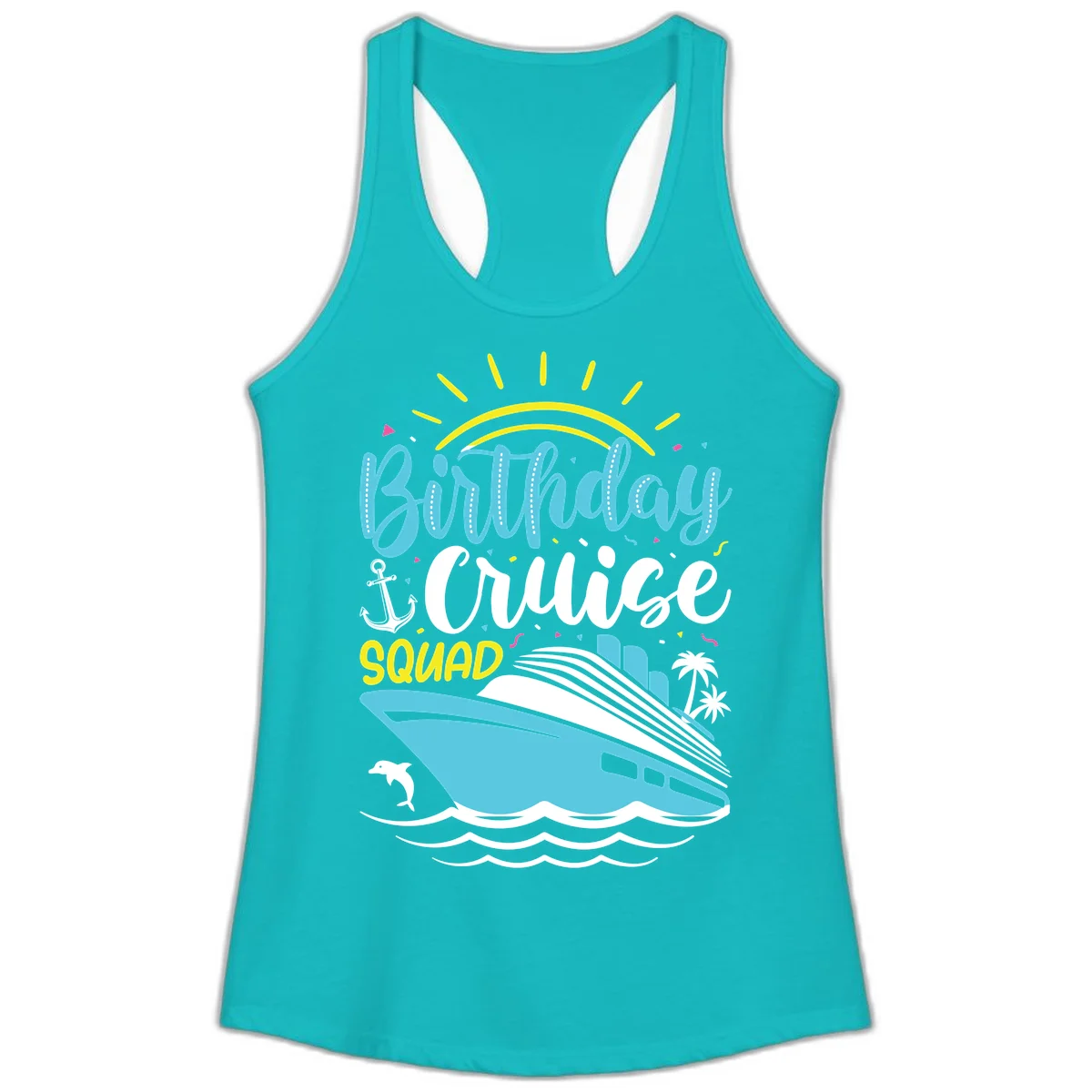 Birthday Cruise Squad Ladies Tank in Tahiti Blue