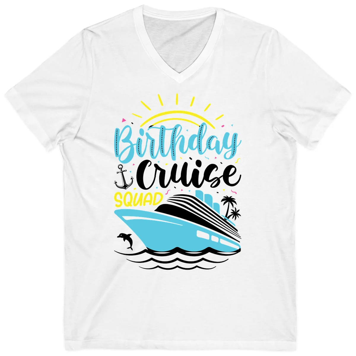 Birthday Cruise Squad V-Neck in White