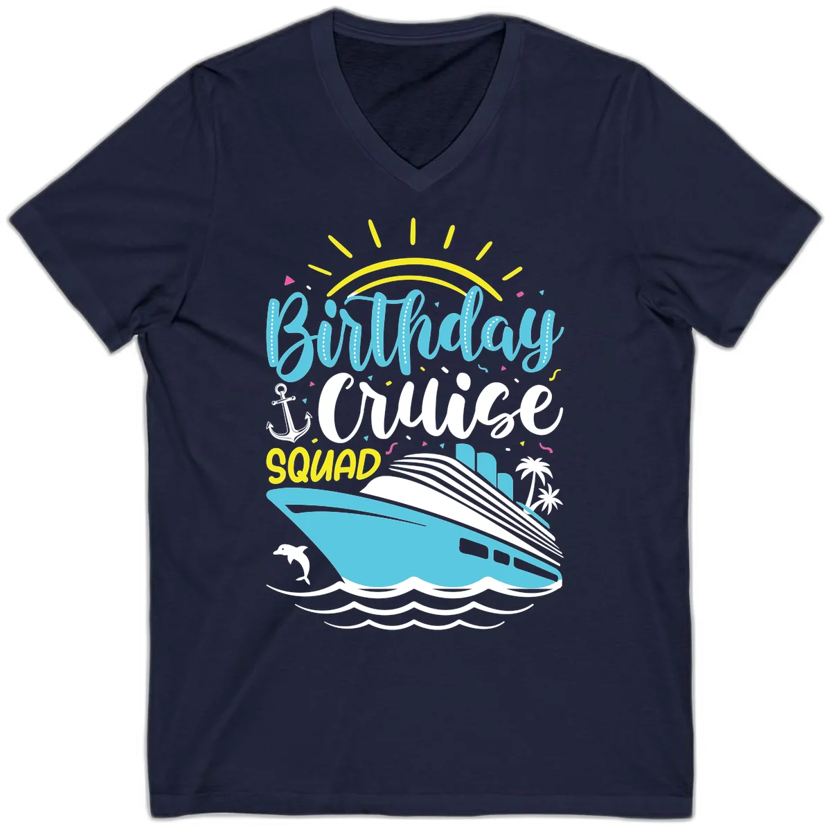 Birthday Cruise Squad V-Neck in Navy