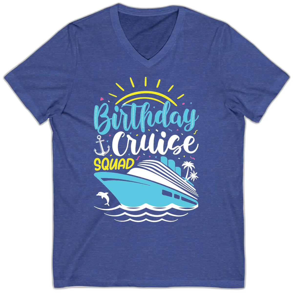 Birthday Cruise Squad V-Neck in Heather True Royal