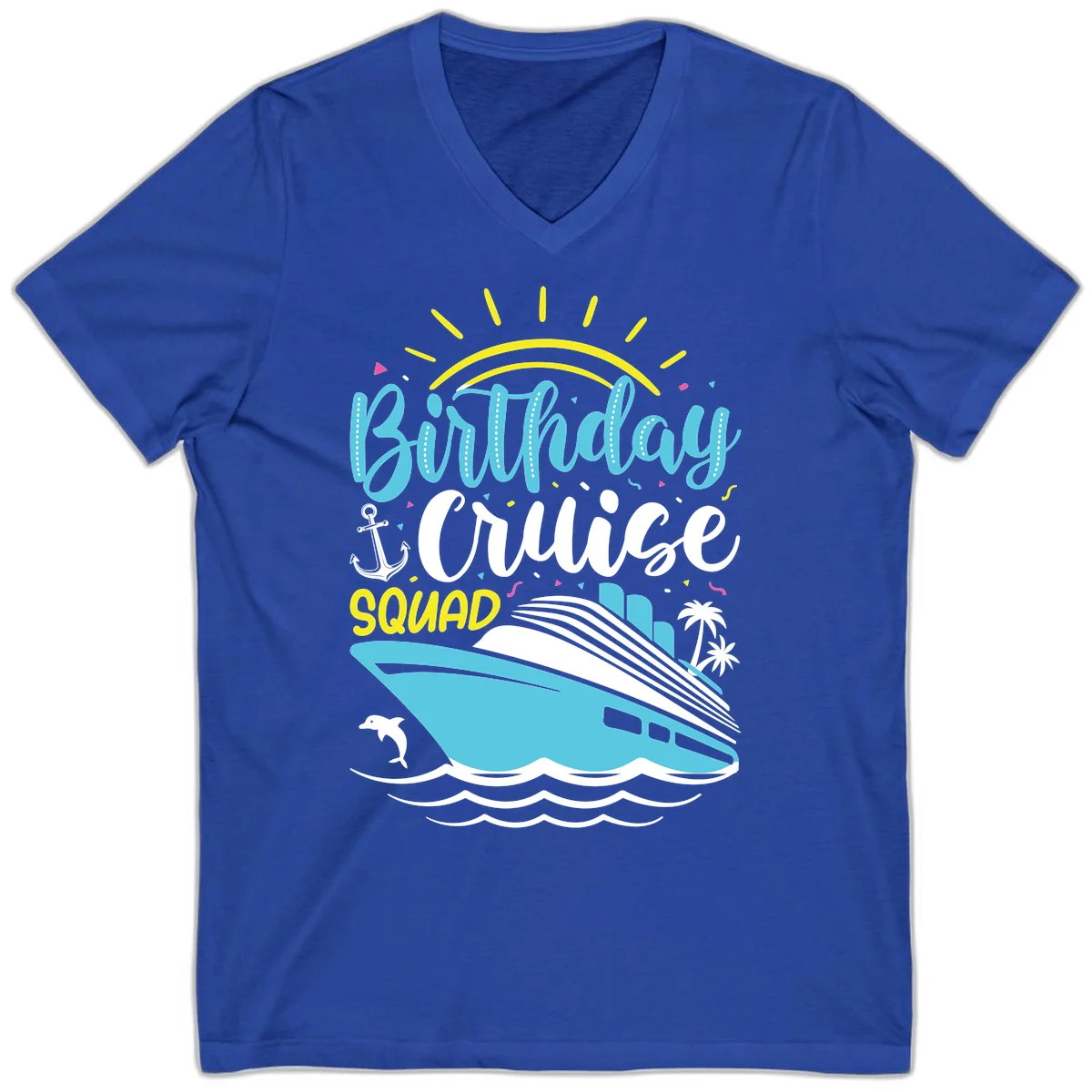 Birthday Cruise Squad V-Neck in True Royal