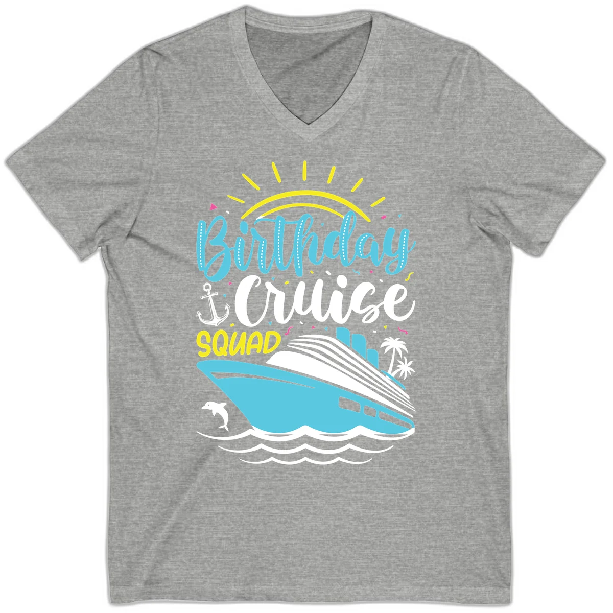 Birthday Cruise Squad V-Neck in Athletic Heather