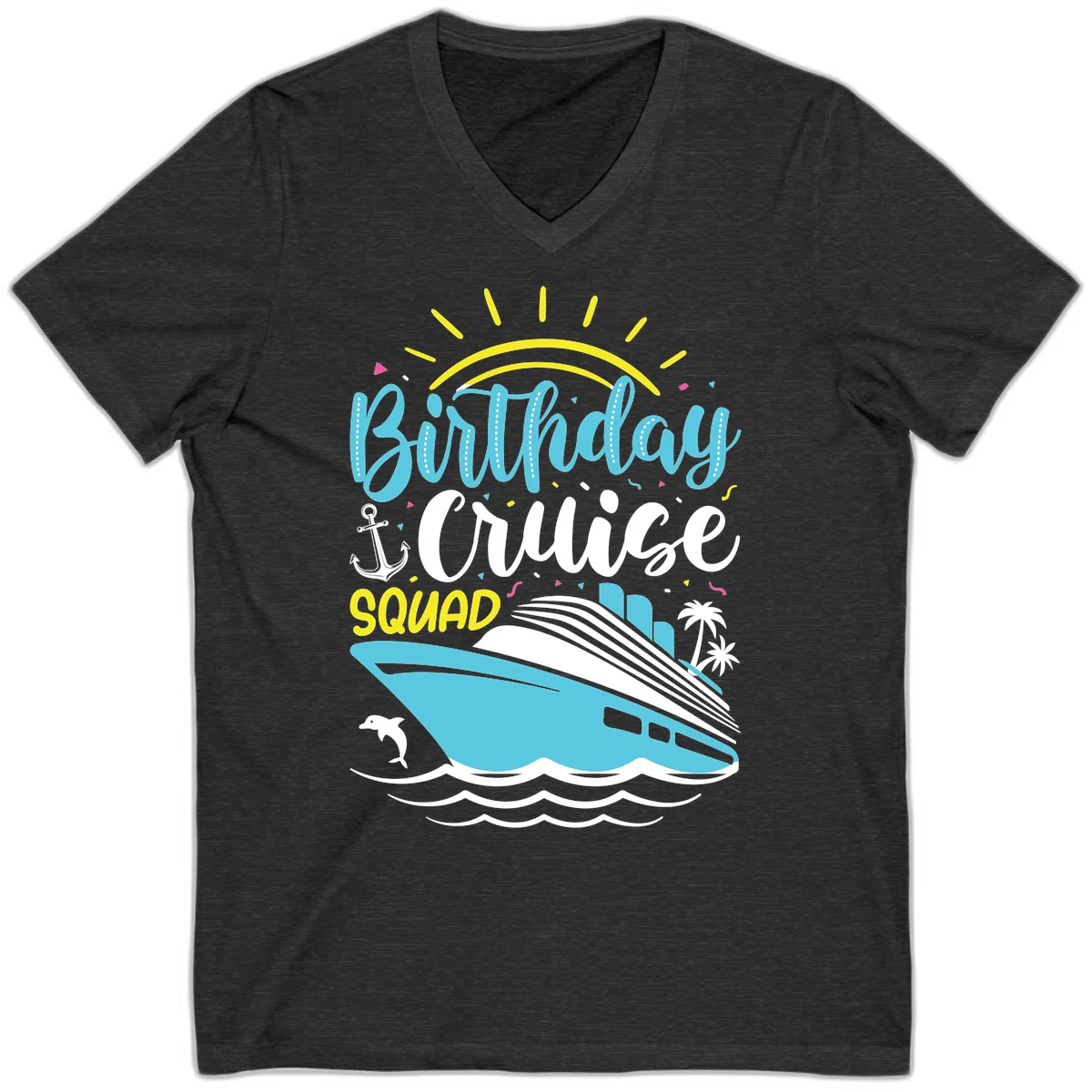 Birthday Cruise Squad V-Neck in Dark Grey Heather