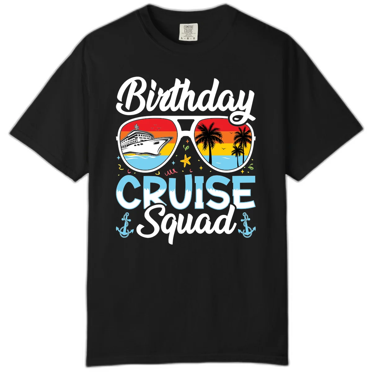 Birthday Cruise Squad Sunglasses Comfort Color T-Shirt in Black